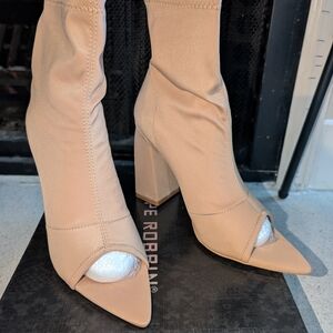 Cape Robbin Nude Peep-Toe Stretch Sock Booties